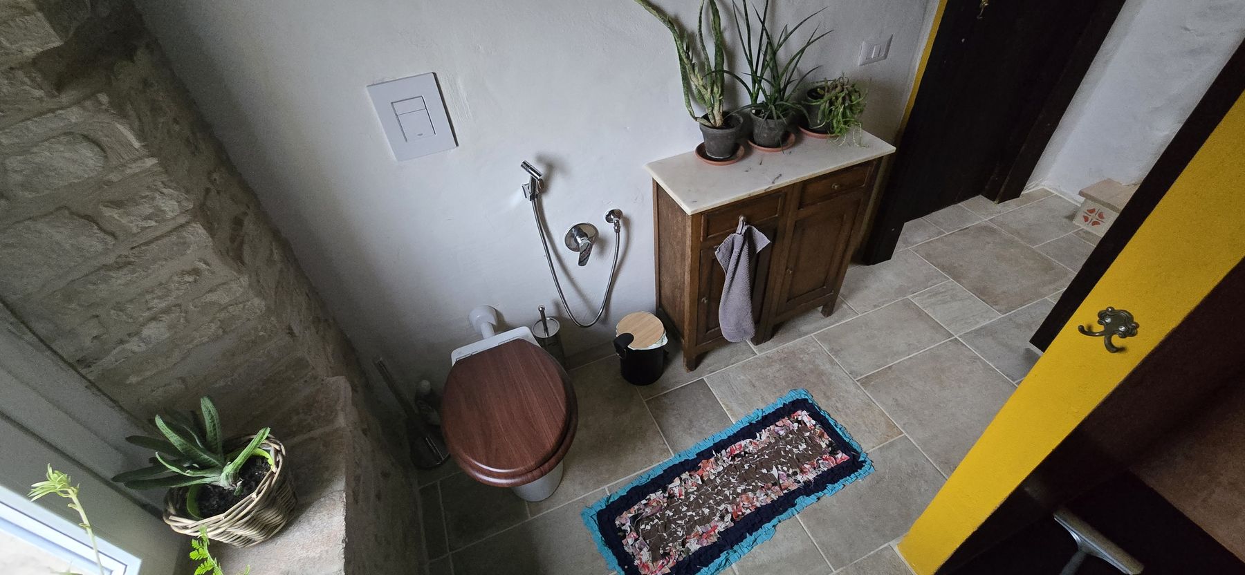 The shared bathroom of The Dog Paw and The View — walk-in shower